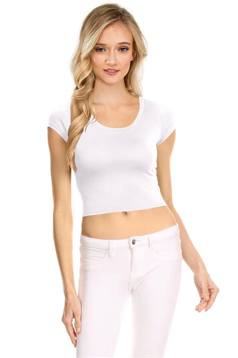Nyl Apparel Nyl Womens Basic Short Sleeve Scoop Neck Crop Top Usa Medium White Walmart