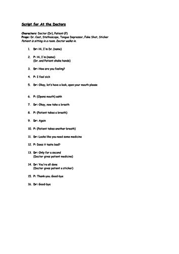 Maybe you would like to learn more about one of these? Role Play Script to support children in Early Years ...
