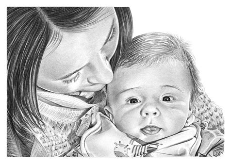 Pencil Drawing Of Mother And Baby Son Pencil Sketch Portraits
