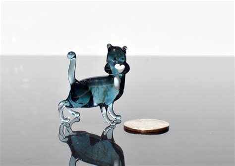 Cute Blue Clear Glass Cat Whimsical Figurine With A Lot Of Etsy