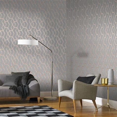 Archetype Grey And Rose Gold Wallpaper Graham And Brown Uk White And