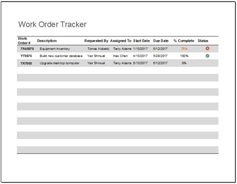work order tracker template  excel word excel templates