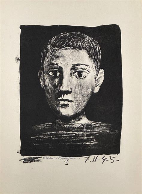 Pablo Picasso Head Of Young Boy Final State Original Lithograph