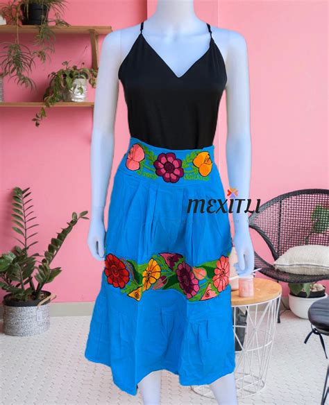 Floral Embroidery Mexican Skirt Mexican Floral Skirt Etsy