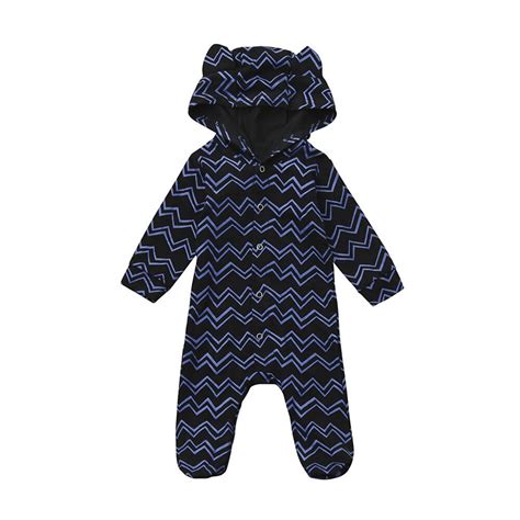 Newborn Infant Baby Boy Girl Striped Hooded Romper Jumpsuit Clothes