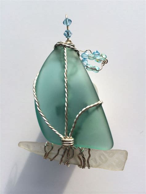 Rare Teal Sea Glass Sailboat Pendant Linda Rae Dixon Creates Art With Gems Of Sea Glass That