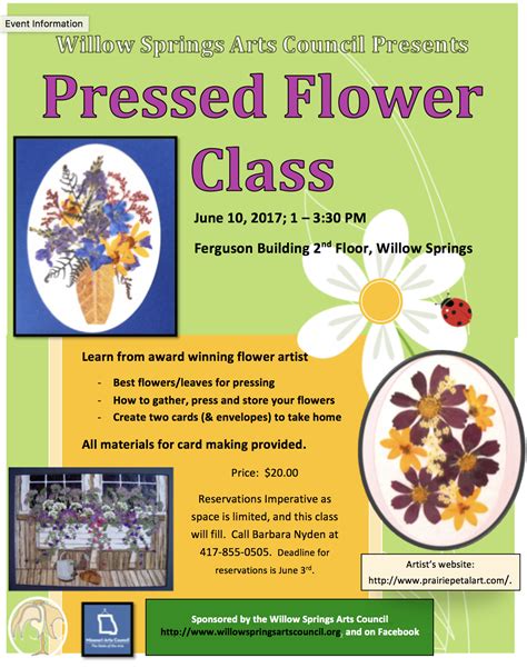 Pressed Flower Class June 10th Willow Springs Arts Council