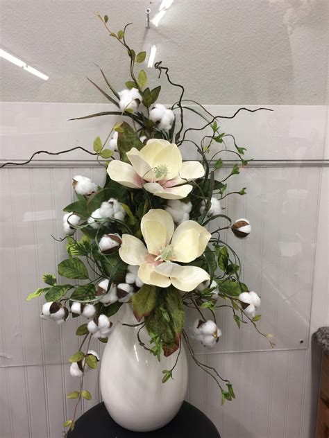 Shop the best in large artificial and silk flower arrangements; 11117- cream magnolias in vase with cotton, curly willow ...