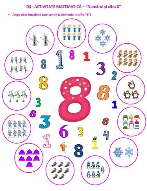 Numărul și Cifra 8 Activity Math For Kids Kindergarten Worksheets