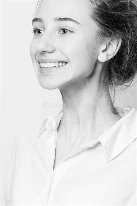 Black And White Portrait Of A Woman With Dark Hair Stock Photo Image