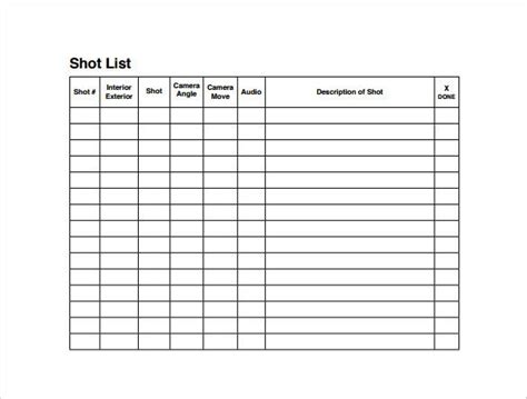 Free Shot List Templates In Pdf Ms Word Excel List Template Resume Template Free
