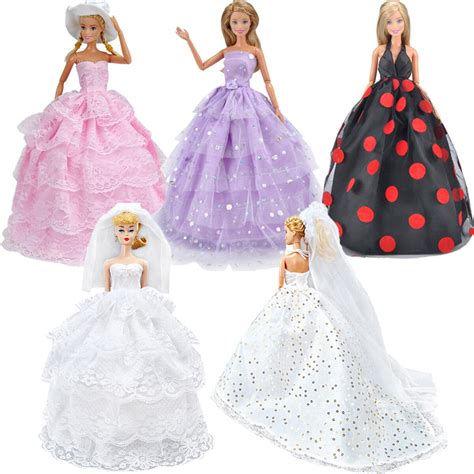 5pcs For 115 Barbie Doll Handmade Wedding Princess Evening Party Dresses Clothes Ball Gown