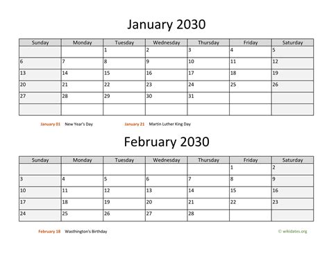 Printable Bi Monthly 2030 Calendar