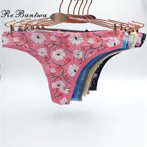 Rebantwa 5pcslot Flower Decorative Cotton Women Thongs Underwear Women G String Briefs Girl