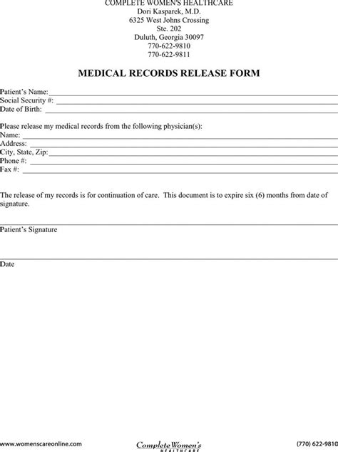 Georgia Medical Records Release Form Download Free Printable Blank