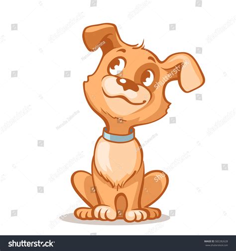 Happy Cartoon Puppy Sitting Portrait Cute Stock Vector