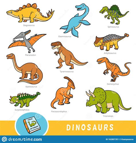 Set Of Dinosaurs Collection Of Vector Animals With Names