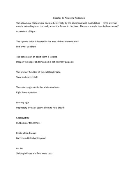 Chapter 23 Assessing Abdomen - The abdominal contents are enclosed