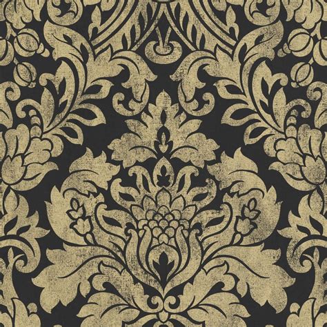 Graham And Brown Artisan 56 Sq Ft Gold Paper Textured Damask Wallpaper At