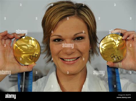 Maria Riesch Of Germany Poses With Her Two Gold Medals For The Womens