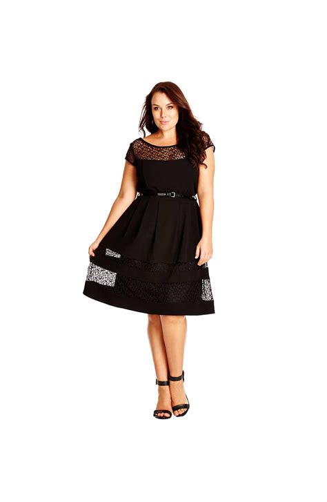 City Chic Fit And Flare Dress With Delicate Lace Insets Nordstrom Fit