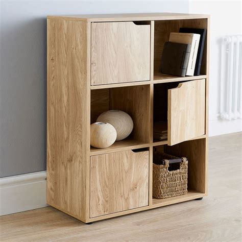 New 3 Door Oak 6 Cube Wooden Storage Unit Display Shelving Book Shelves