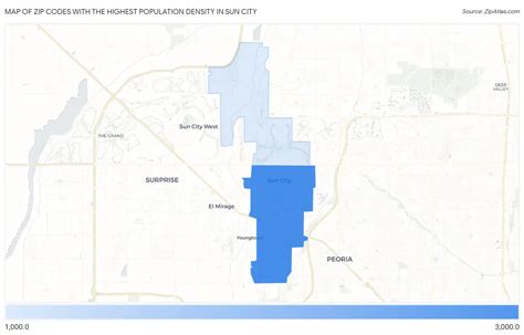 Highest Population Density In Sun City By Zip Code Zip Atlas