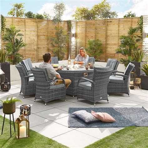 Olivia 8 Seat Round Dining Set With Fire Pit Grey