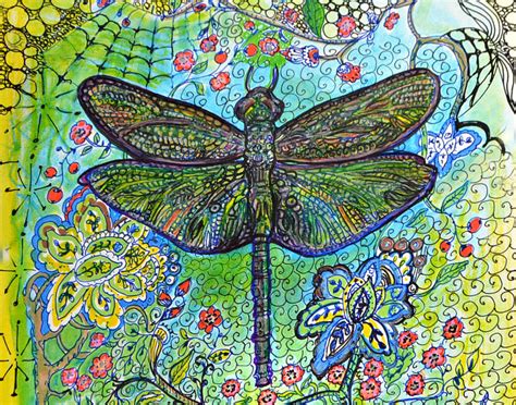 Inks And Pen Dragonfly Touched With Silver And Gold Gel Pen