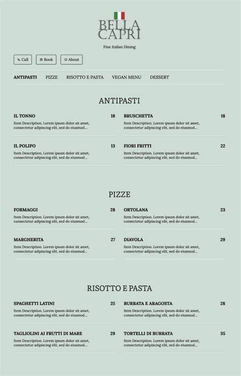 Free Italian Fine Dining Menu Template Menuzen