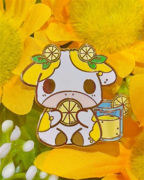 Fluffy Cow Enamel Pins 3 Pack Color Variant Lemon Sakura Sunflower