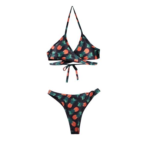 Sexy Women Bikini Set 2018 New Pineapple Print Bandage Two Pieces Swimsuit Swimwear Push Up