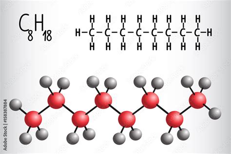 Chemical Formula And Molecule Model Of Octane C8h18 Stock Vektor