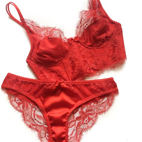 Lace Red Lingerie Set Red Lace Bra And Panties Handmade Lingerie