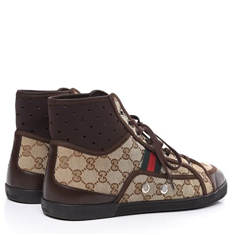 Gucci Monogram Gg Guccissima Web Mens High Top Sneakers 9 Brown 567174
