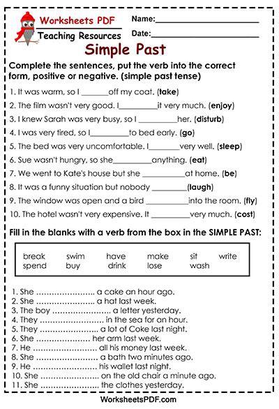 Fill In The Blanks With A Verb From The Box In The Simple Past