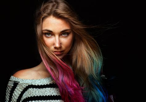 Wallpaper Women Dyed Hair Zachar Rise Portrait Face Black Background X Motta