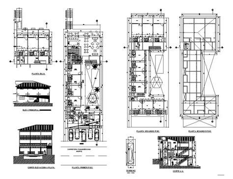 Hotel Building Structure Detail Plan Elevation And Section 2d View