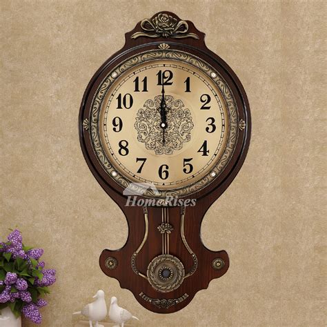 Vintage Metal Wall Clock Pendulum Brown Decorative Carved Rustic