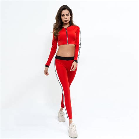 red tracksuit women two piece outfits 2019 spring autumn long sleeve sportswear sweat suits