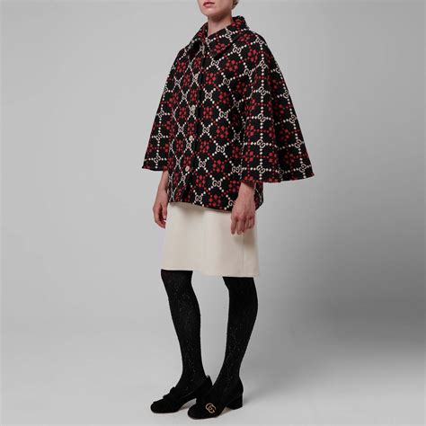 Gucci Womens Gg Diamond Wool Cape Coat Kimonos