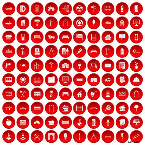 100 Architecture Icons Set Red Stock Vector 4316593 Crushpixel