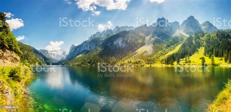Fantastic Azure Alpine Lake Vorderer Gosausee Gosau Valley In Upper