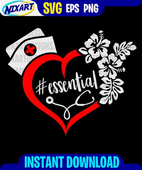 Download Essential Nurse svg and png files for cutting and print. Version for Black - Nixart Designs