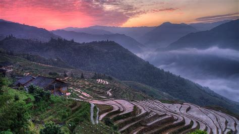 Sunrise At Longji Old Village Longsheng County Guilin Guangxi China