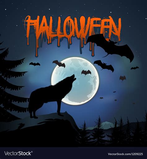 Halloween Background With Wolf Howls Moon Vector Image