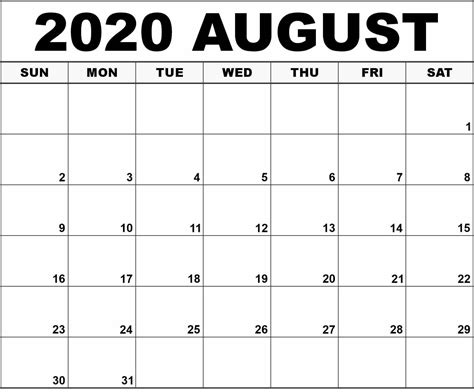 Editable August 2020 Calendar With Notes Free Printable Calendar