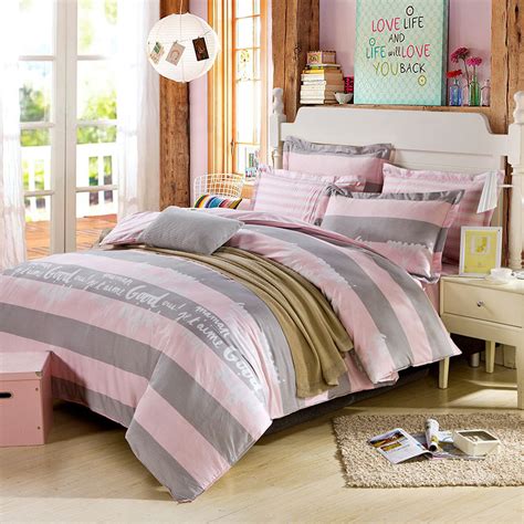 Beautiful Dull Grey And Pink Cotton Bedding Set Ebeddingsets