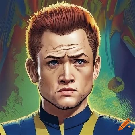 Young Taron Egerton As A Character From Star Trek Discovery In Comic Book Style By Frank Quitely