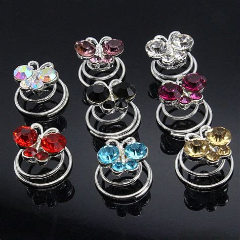 12pcs Colorful Butterfly Rhinestone Twist Hair Spin Pins Women Fashion Crystal Hair Jewelry